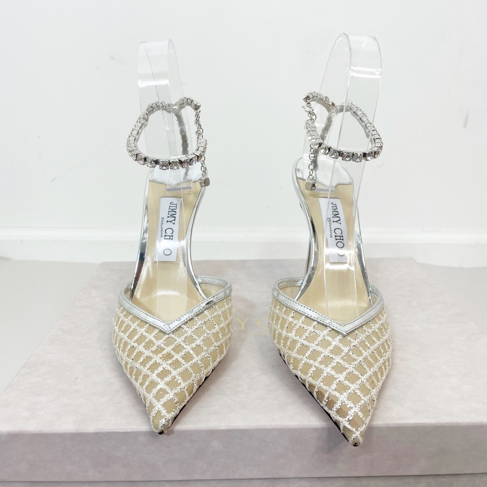 Jimmy Choo Saeda Glitter Crystal Ankle Strap Pumps - Picture 7 of 10